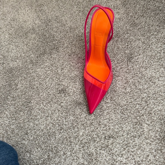 ZARA Hot Pink Pointed Slingback Pumps with Orange Insole - Picture 5 of 5